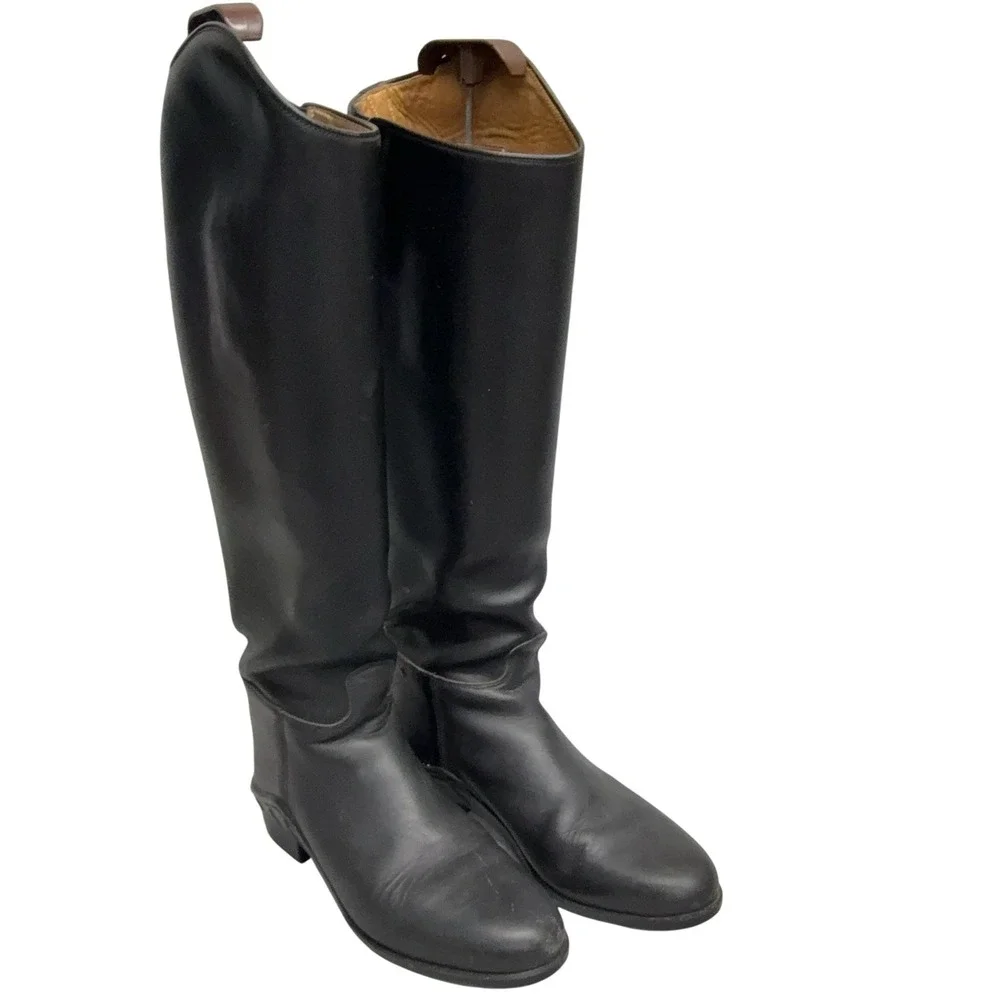 Ariat Boots Womens Size 7 Black Leather Knee High Riding Pull On Italy 95601